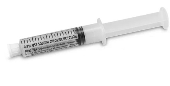 0.9% PREFILLED SALINE SYRINGE, FILL: 10ML/12ML  NA - 100/BX